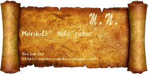Menkó Nándor névjegykártya